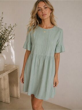 Lola May Sage Green Textured Babydoll Dress Size 6
